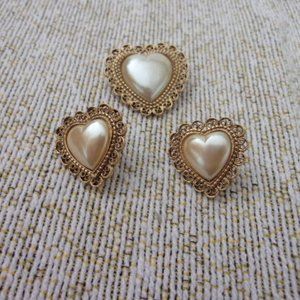 Vintage ! 1980s Heart shaped earrings and pin.